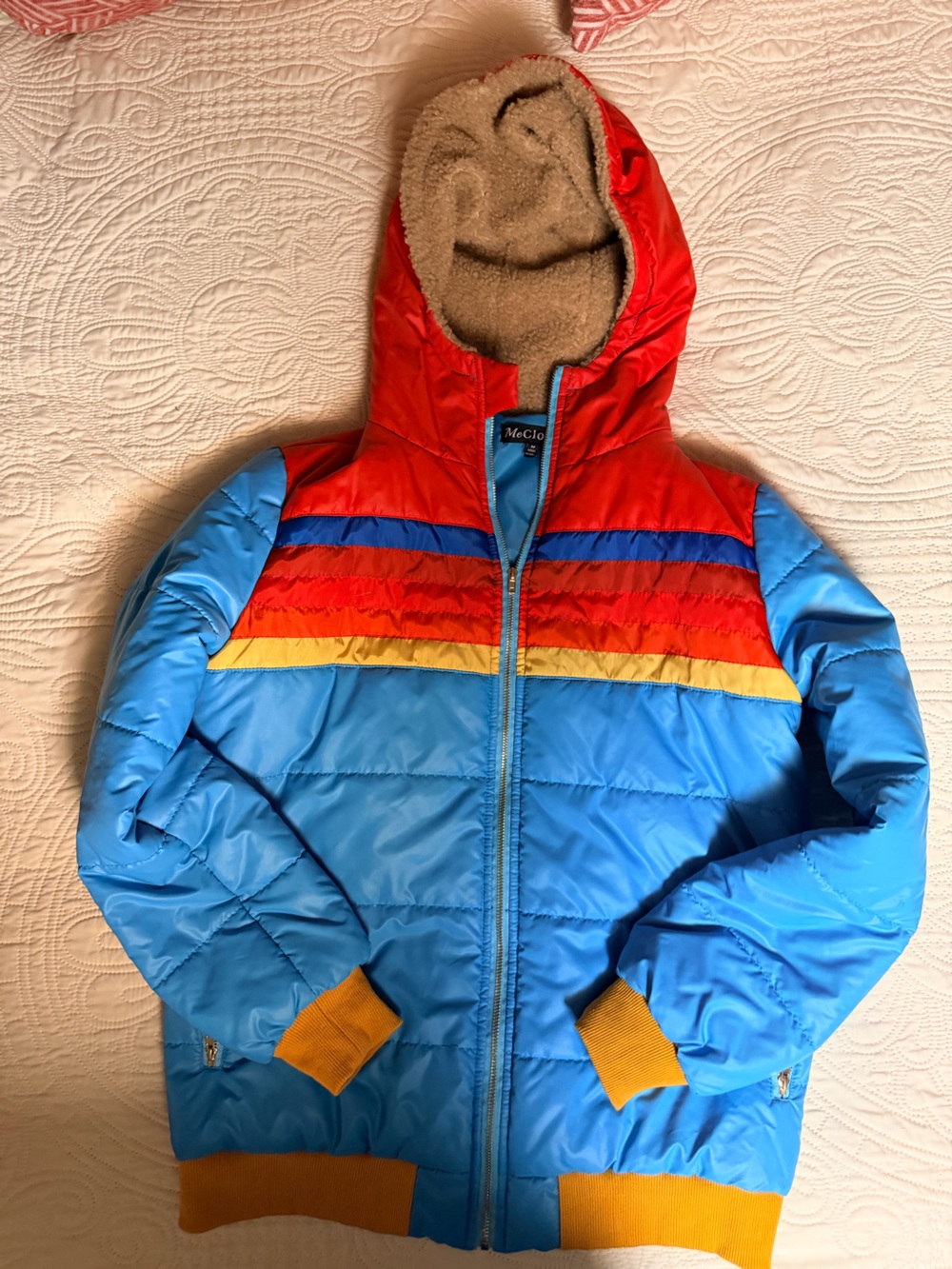 Colorblock Blue & Red Women's Puffer Jacket